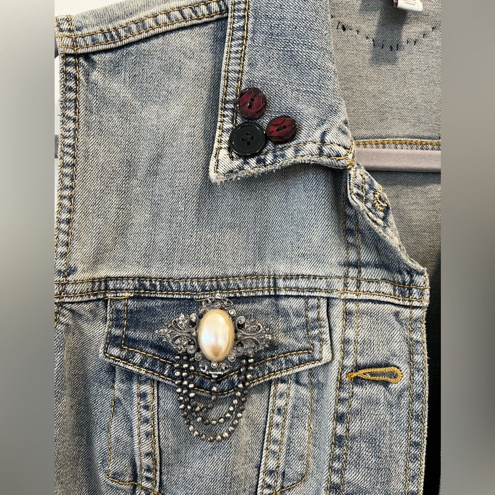 Custom Embellished Denim Vest size M